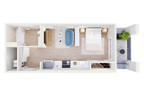 Floor plan for studio, 1 bath, 479 sqft